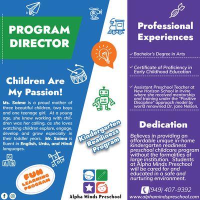 Alpha Minds Preschool Teacher Program Director