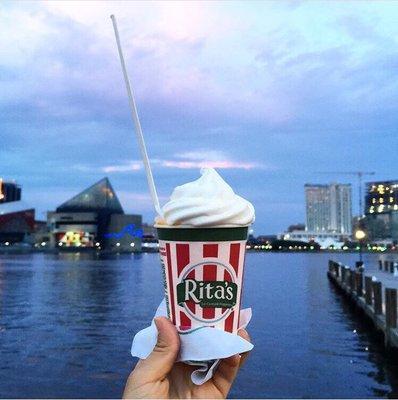 Enjoying a Gelati and views of the Baltimore Inner Harbor.