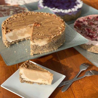 Caramel Pecan Frozen Cream Pies are now in! #glutenfree #dairyfree #norefinedsugar #rawvegan deliciousness!  
 
 Sold by the slice or whole