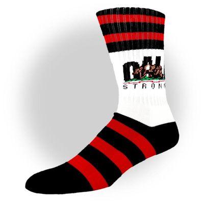 These socks are crew length with a jacquard knit pattern of breathable cotton blend construction.