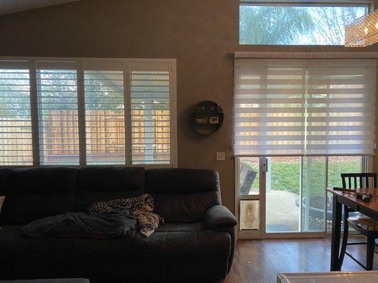 These Alta eclipse shutters pair beautifully with dual shades on the slider.