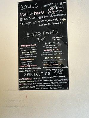 Smoothie menu