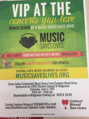 Music Saves Lives  blood drive coming June 17!