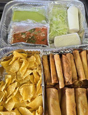 Special order - taquitos dorados de papa y pollo with all the fixings.