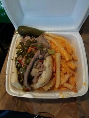 Italian beef and sausage combo w/cheese fries.