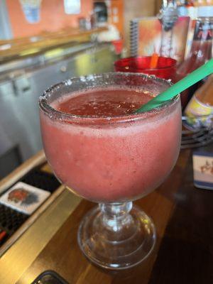 Strawberry margarita. Real strawberry flavor and was amazing. I usually can't do sweet and this was perfect!