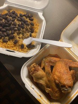 Yellow rice and beans and Lemon Pepper extra hot wings