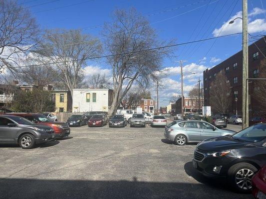 this is the staff parking lot  -- facing the row of patient parking