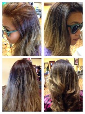 Ombré color correction + keratin treatment. Before on left and after on the right.