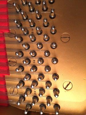 Rebuilt Steinway L: Restrung, strings sizes stamped on the plate in the Steinway Tradition.