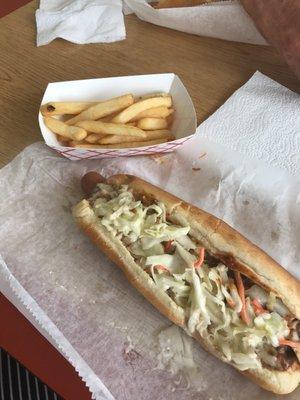 The chili dog with added slaw