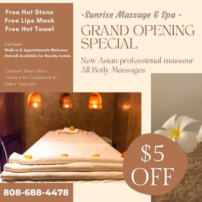 Sunrise Massage & Spa
 444 Kanekapōlei St C-3, Honolulu, Hl 96815
 Call us at 808-688-4478