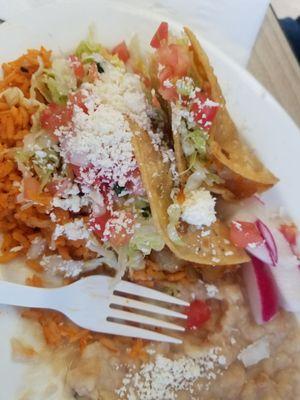 Potato tacos with rice and beans