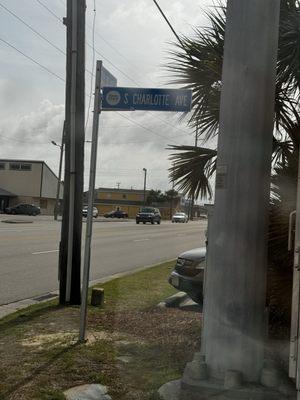 Building and street sign for location