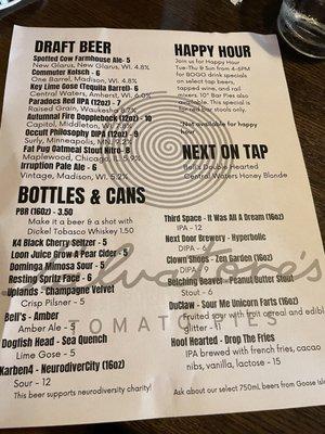 Drink menu