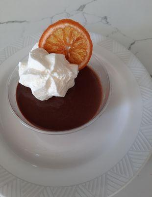 Dark Chocolate Orange Pot de Creme w/ Grand Marnier Whip & Homemade Dried Orange Slice