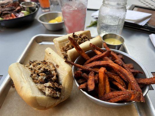 Dry chicken on the chicken Philly with amazing sweet potato fries! (I did not get the added sweet stuff on the fries)