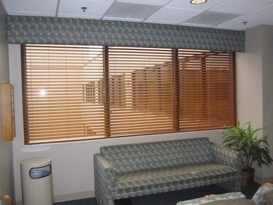 Recent hospital installation.  Faux wood in waiting room.