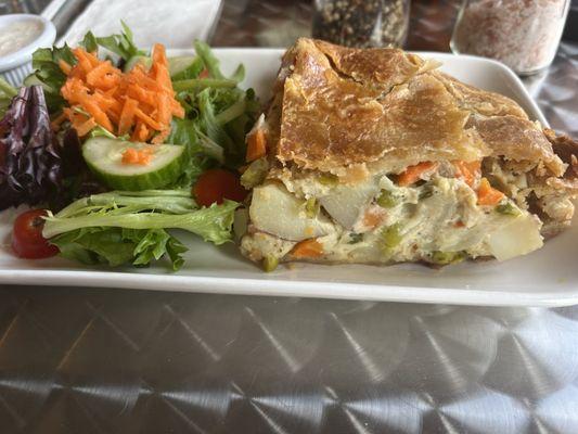 chicken pot pie and a side salad