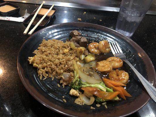 Filer mignon and shrimp hibachi style.