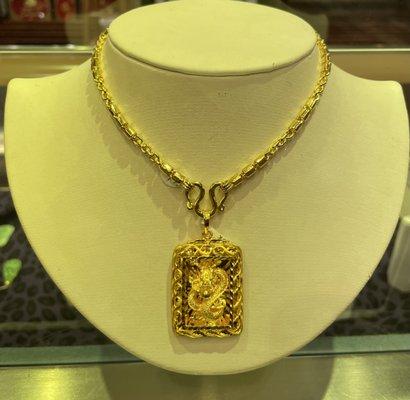 24k necklace with dragon pendant