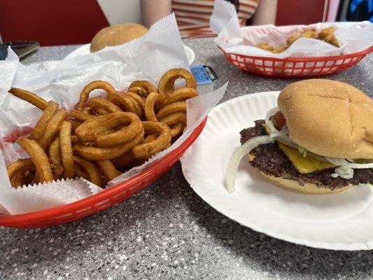 Seasoned Susie Qs and steak burger