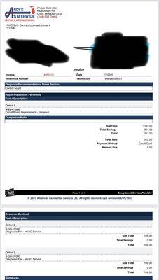 Invoice for install