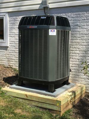 New 18 seer Trane AC on our custom pressure treated platforms.  This is great for those unit on a hill.