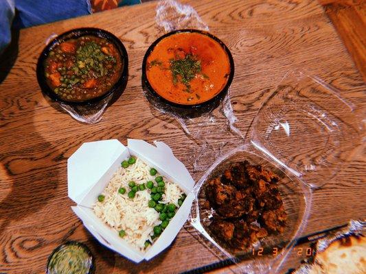 Paneer Makhni, Mattar Paneer, Vegetable Pakora, Rice Pilav