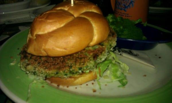 Natural burger made of chick peas, spices, with a guacamole sauce