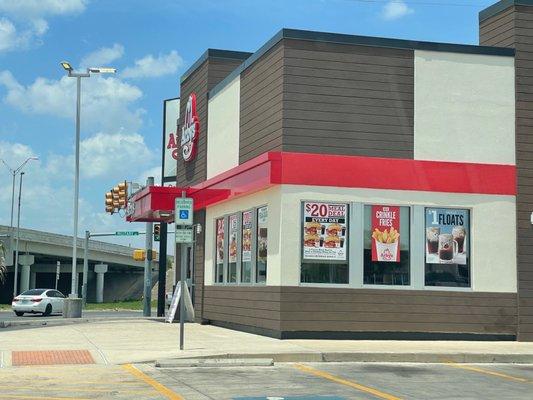 Front of restaurant (facing I-35 access road).