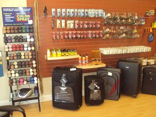 We sell used luggage, shoe polish, shoe laces, shoe shines.  Stop in, our prices are competitive and customer service #1!