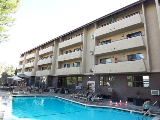 The great 2nd story pool deck, BBQ area, 25' above the street and the Club Ca. Condos facing Levering