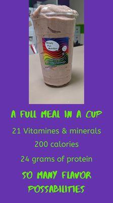 A full meal in a cup: 21 Vitamins & minerals, 24 grams of lean protein, only 200 calories