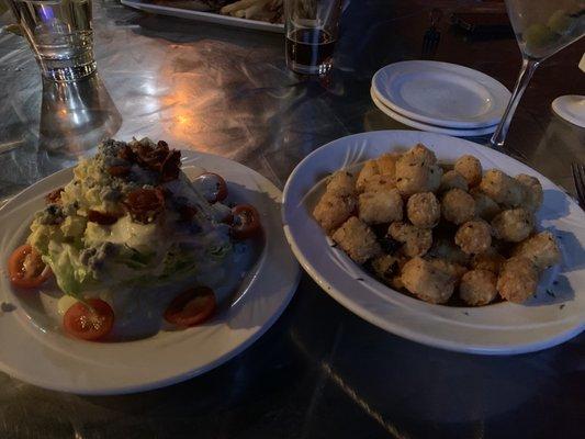 Half of a Wedge Salad (plenty of food) and side of Truffle Tots (pretty darn good)