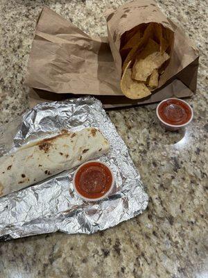 $5.12 for a 2 item burrito. Menu says $4.65. Small chips and salsa for $3.50. Menu says $2.65. Salsa for burrito is $.35 extra.