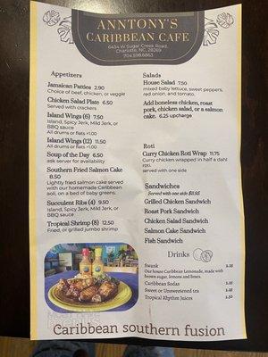 The front of the menu