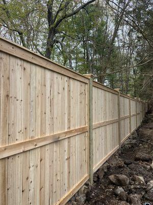 6' High Cedar Tongue & Groove Fence With 5" x  5"  Pressure  Treated Post .