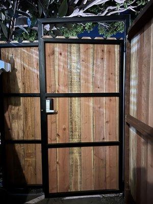 custom wooden gate - redwood - steel frame - los angeles 90066