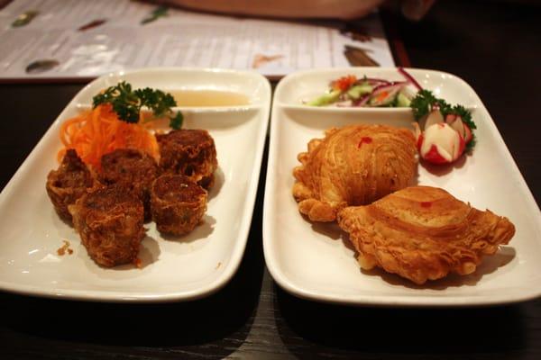 Hoy Jor (L) and Vegetable Curry Puff (R).