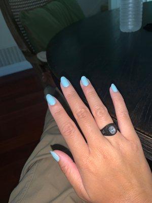 color was really nice--if you can see on the ring finger, that's where my cuticle was cut on accident