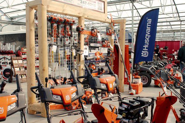 Husqvarna Snowblowers, chainsaws, trimmers, tillers, walkbehind mowers, tractors and zeroturns.