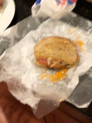 Blurry, apologies, Patty Melt with a Veggie Patty. The bread was INCREDIBLE!