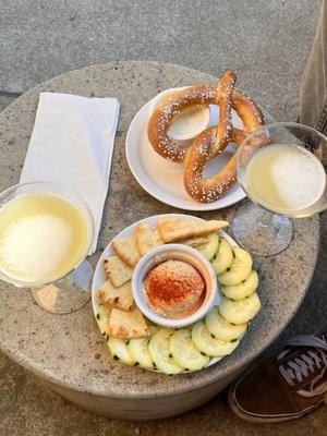 Pita and hummus + pretzel.