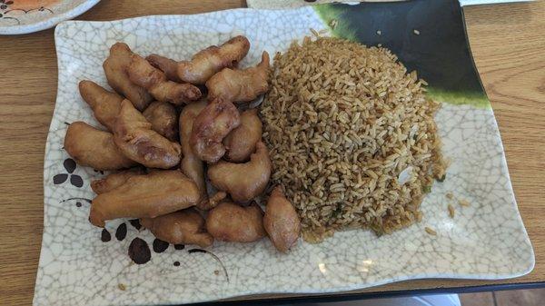 Sweet and sour chicken before dipping in sauce.