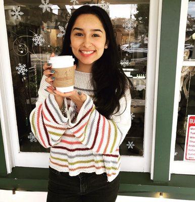 Adorable Bella staying warm inside and out! Did you know that Cactus Coffee in Old Town delivers thru @postmates!!