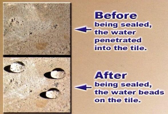 Before & after Sealing Travertine how it beads with sealer