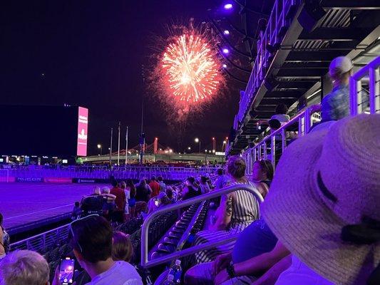 Fireworks after the game and Racing wins