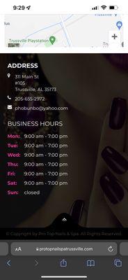 business hours on website