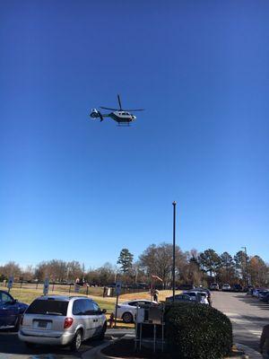 Helicopter taking off as my son and I were leaving.